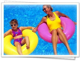 Land and Girl in Swimming Pool